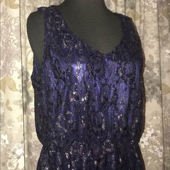 Gorgeous Blu Pepper Midnight Blue & Gold Dress L - Picture 3 of 8